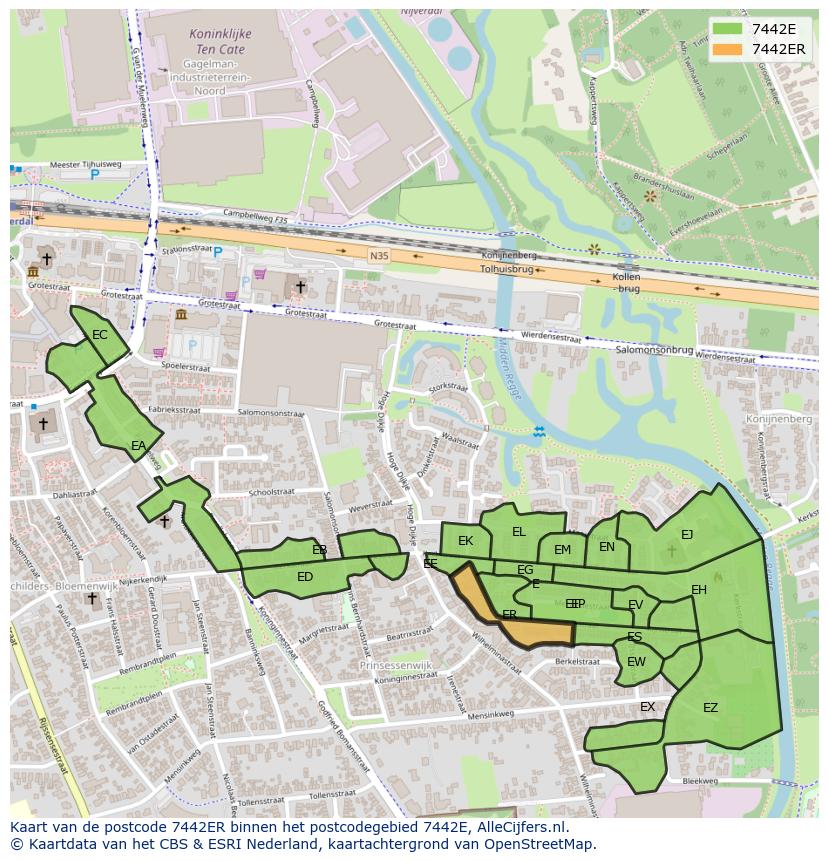 Afbeelding van het postcodegebied 7442 ER op de kaart.