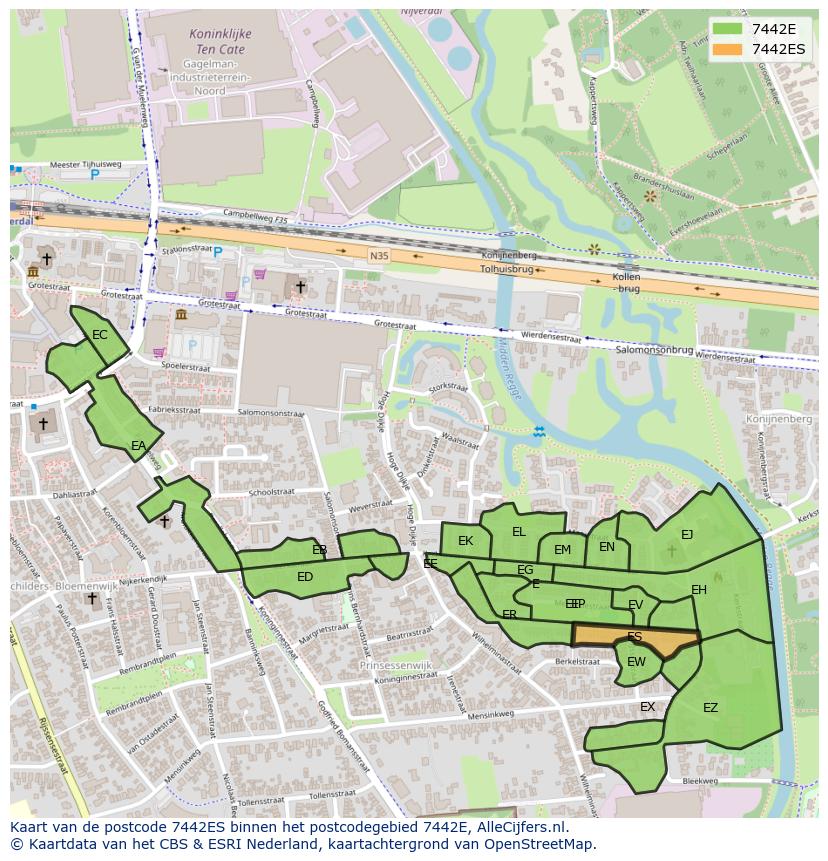 Afbeelding van het postcodegebied 7442 ES op de kaart.