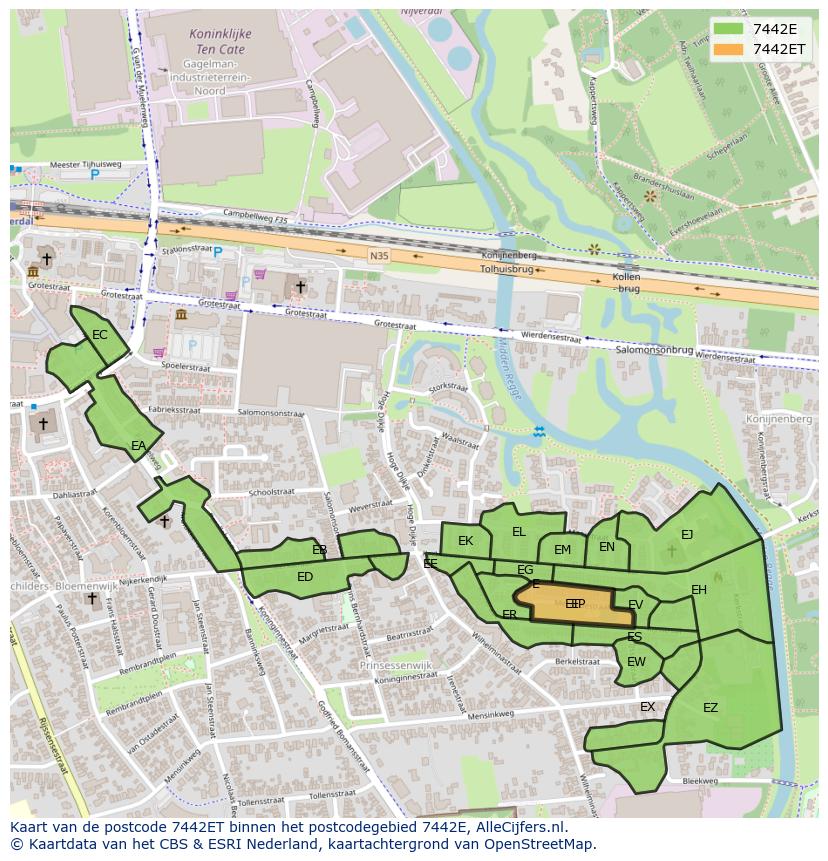 Afbeelding van het postcodegebied 7442 ET op de kaart.