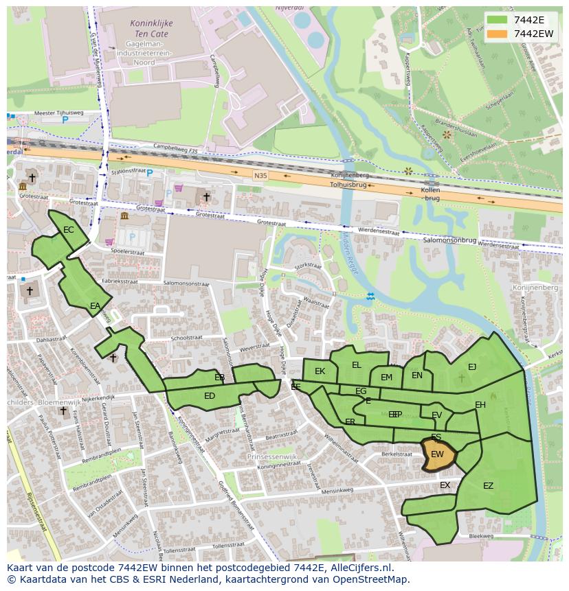 Afbeelding van het postcodegebied 7442 EW op de kaart.