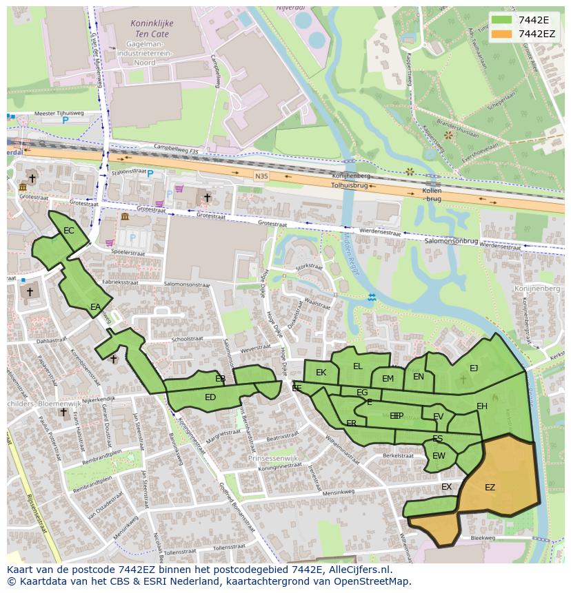 Afbeelding van het postcodegebied 7442 EZ op de kaart.