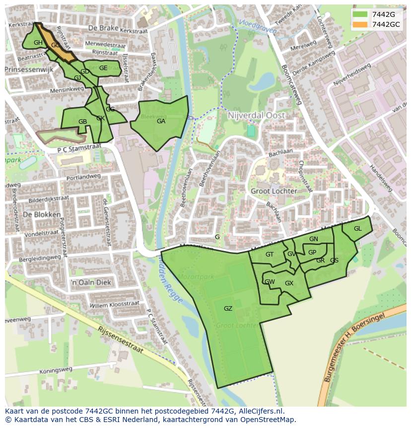 Afbeelding van het postcodegebied 7442 GC op de kaart.