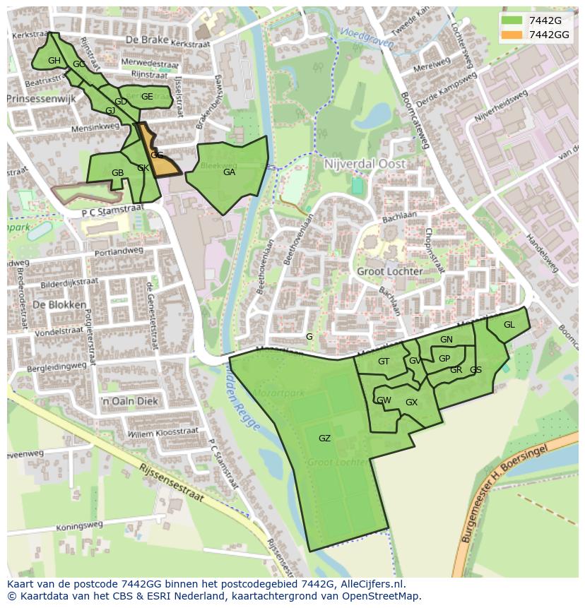 Afbeelding van het postcodegebied 7442 GG op de kaart.