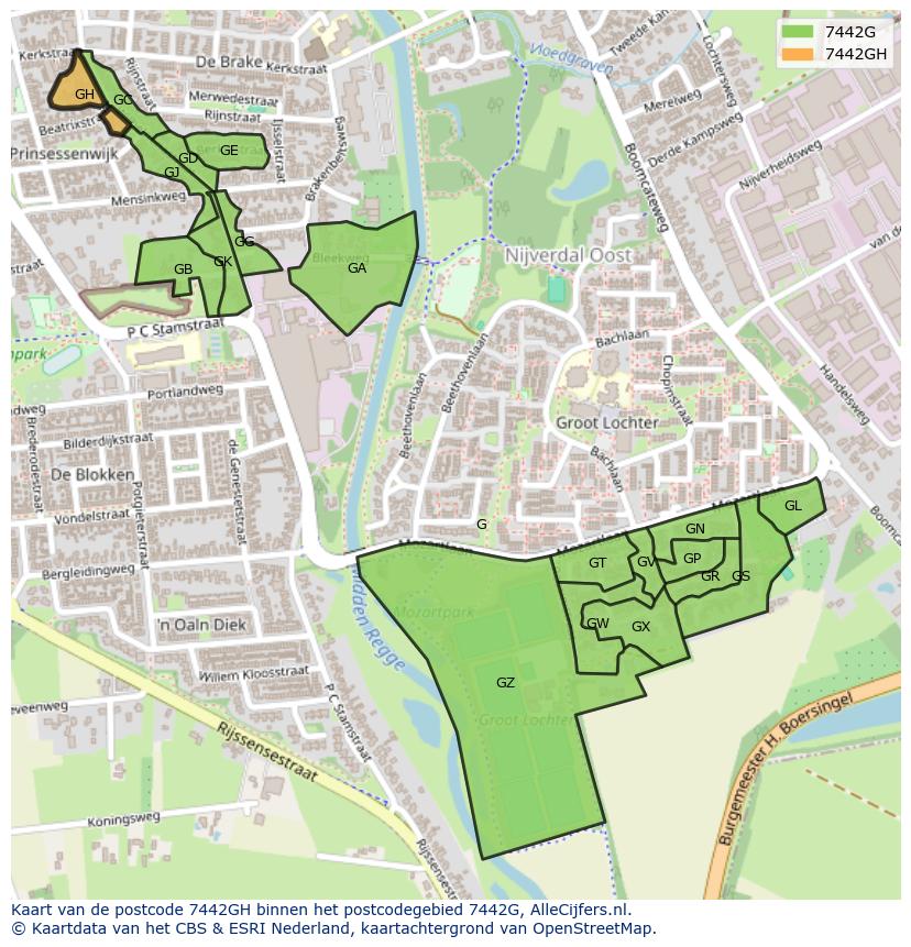 Afbeelding van het postcodegebied 7442 GH op de kaart.
