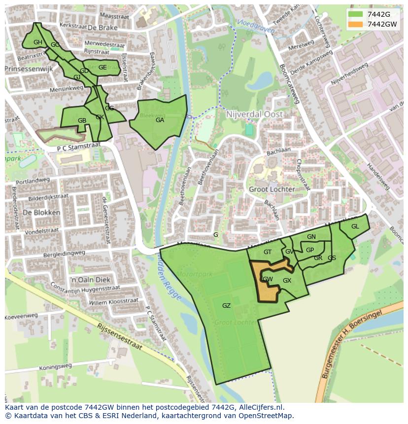 Afbeelding van het postcodegebied 7442 GW op de kaart.