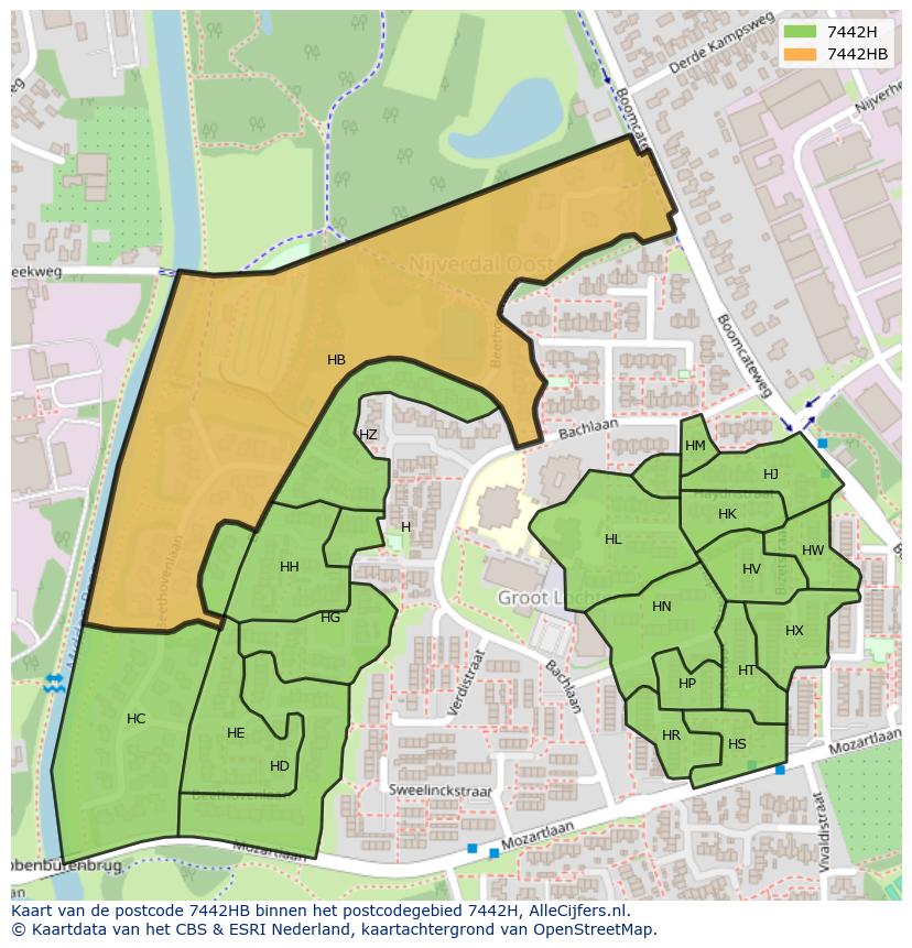 Afbeelding van het postcodegebied 7442 HB op de kaart.