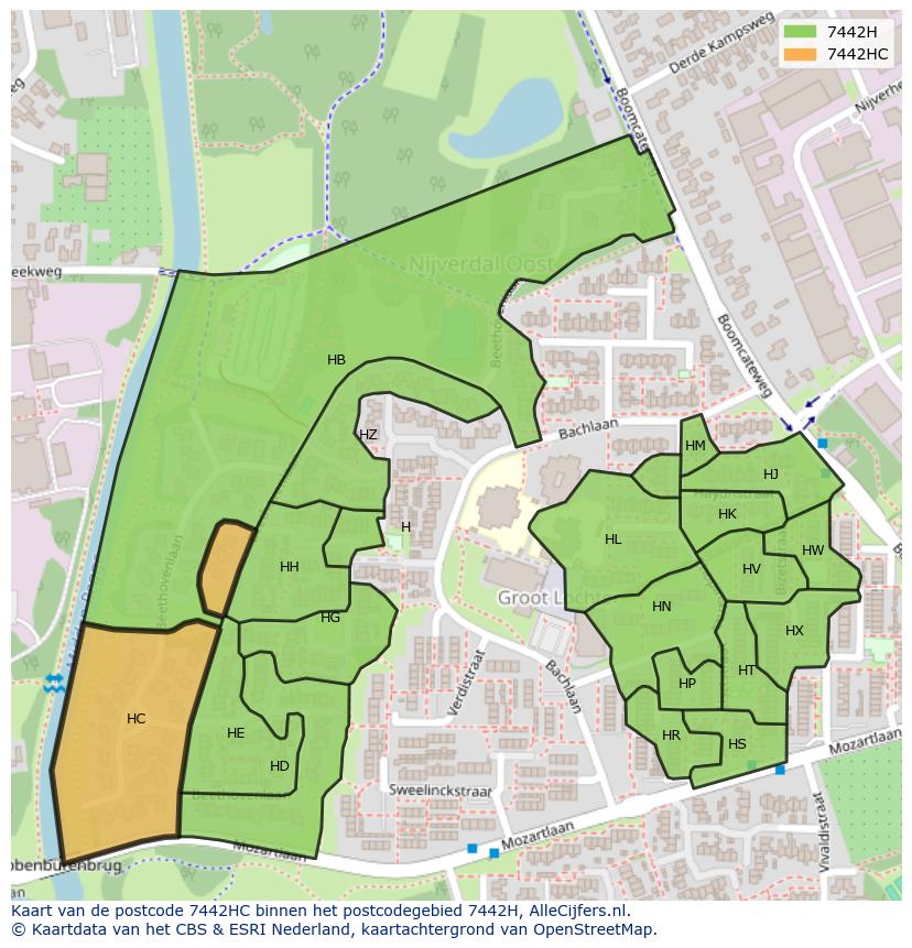 Afbeelding van het postcodegebied 7442 HC op de kaart.