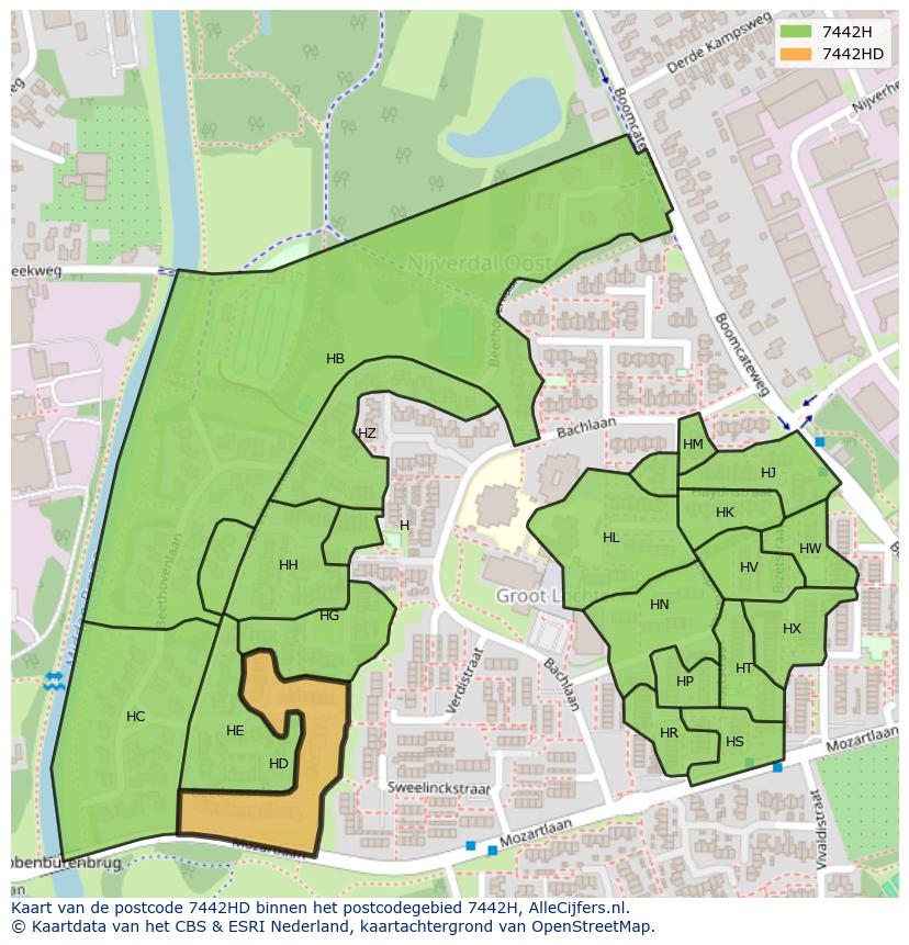 Afbeelding van het postcodegebied 7442 HD op de kaart.