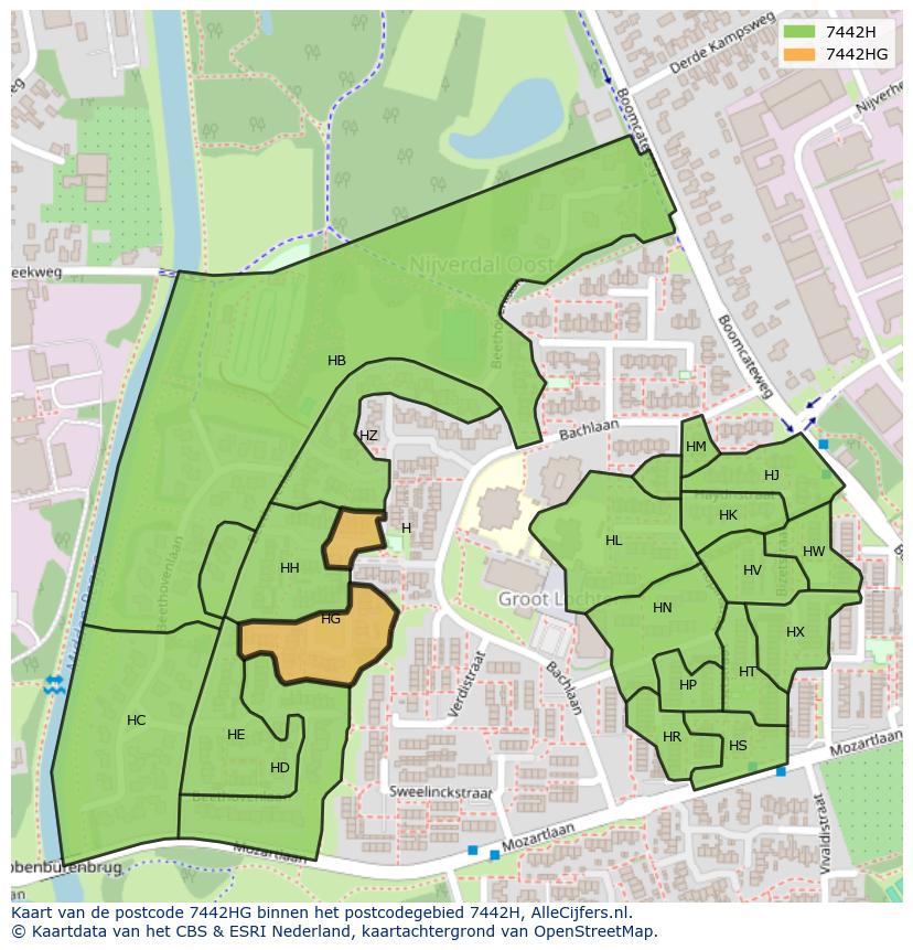 Afbeelding van het postcodegebied 7442 HG op de kaart.
