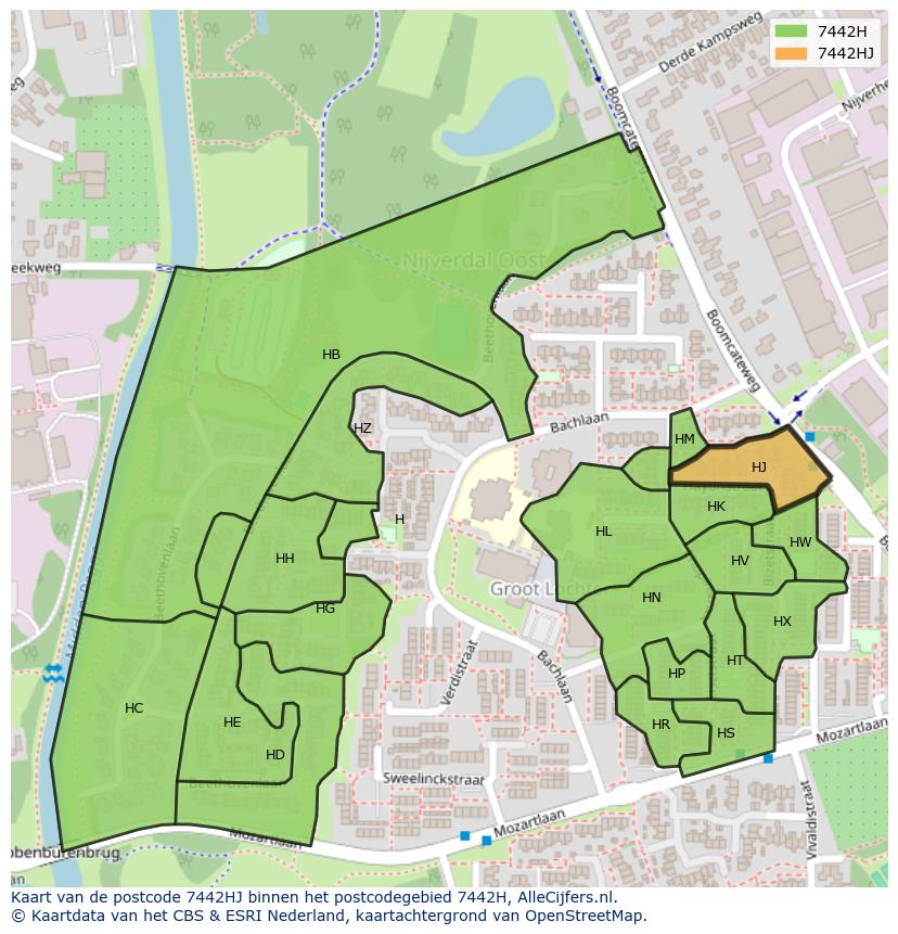 Afbeelding van het postcodegebied 7442 HJ op de kaart.
