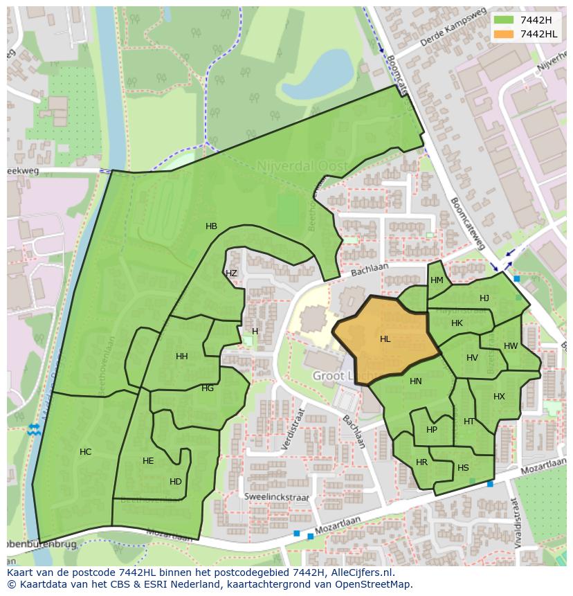Afbeelding van het postcodegebied 7442 HL op de kaart.