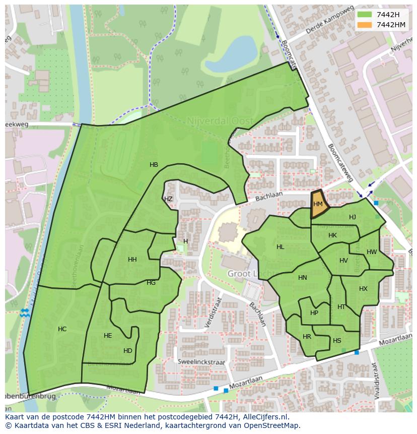 Afbeelding van het postcodegebied 7442 HM op de kaart.