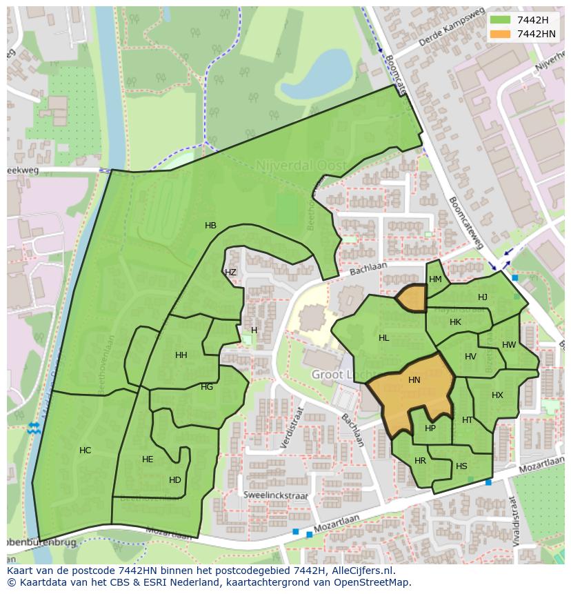 Afbeelding van het postcodegebied 7442 HN op de kaart.