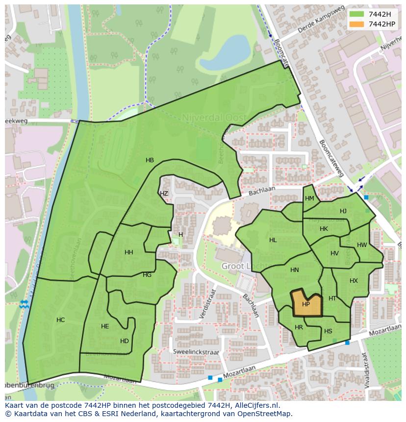 Afbeelding van het postcodegebied 7442 HP op de kaart.