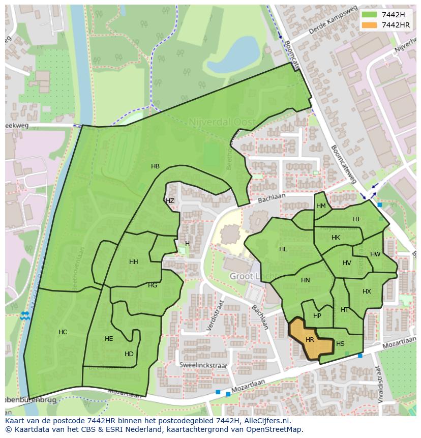Afbeelding van het postcodegebied 7442 HR op de kaart.