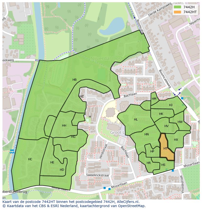 Afbeelding van het postcodegebied 7442 HT op de kaart.