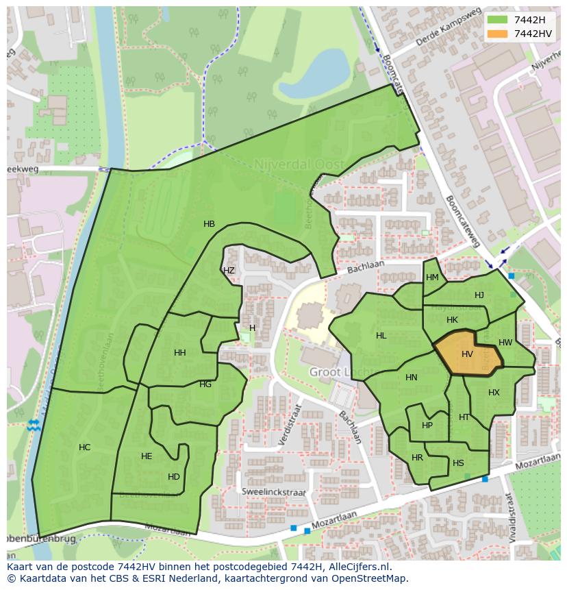 Afbeelding van het postcodegebied 7442 HV op de kaart.