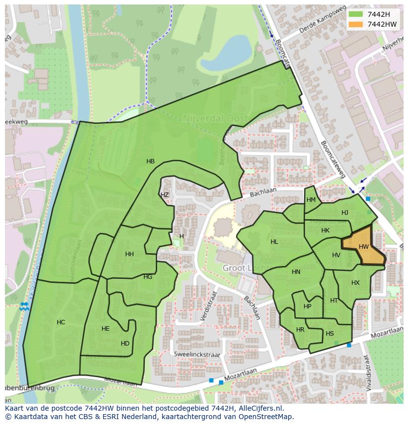 Afbeelding van het postcodegebied 7442 HW op de kaart.