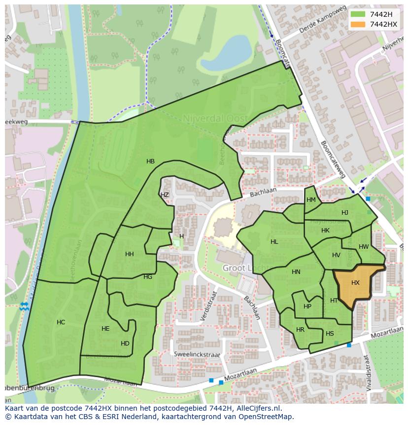 Afbeelding van het postcodegebied 7442 HX op de kaart.