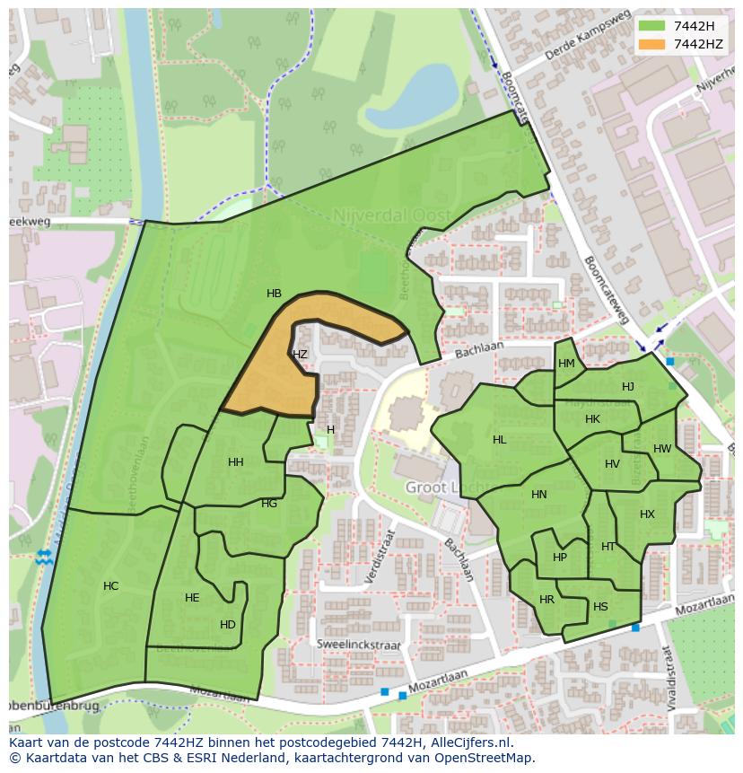 Afbeelding van het postcodegebied 7442 HZ op de kaart.