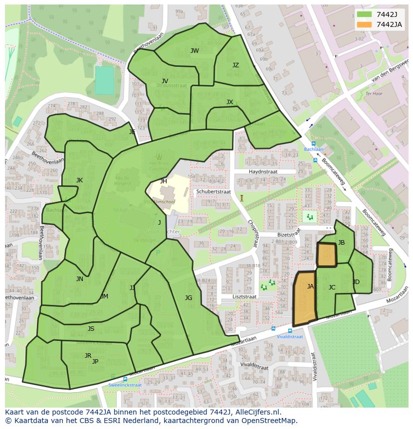 Afbeelding van het postcodegebied 7442 JA op de kaart.