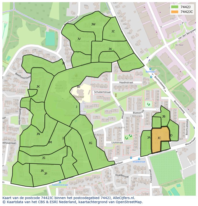 Afbeelding van het postcodegebied 7442 JC op de kaart.