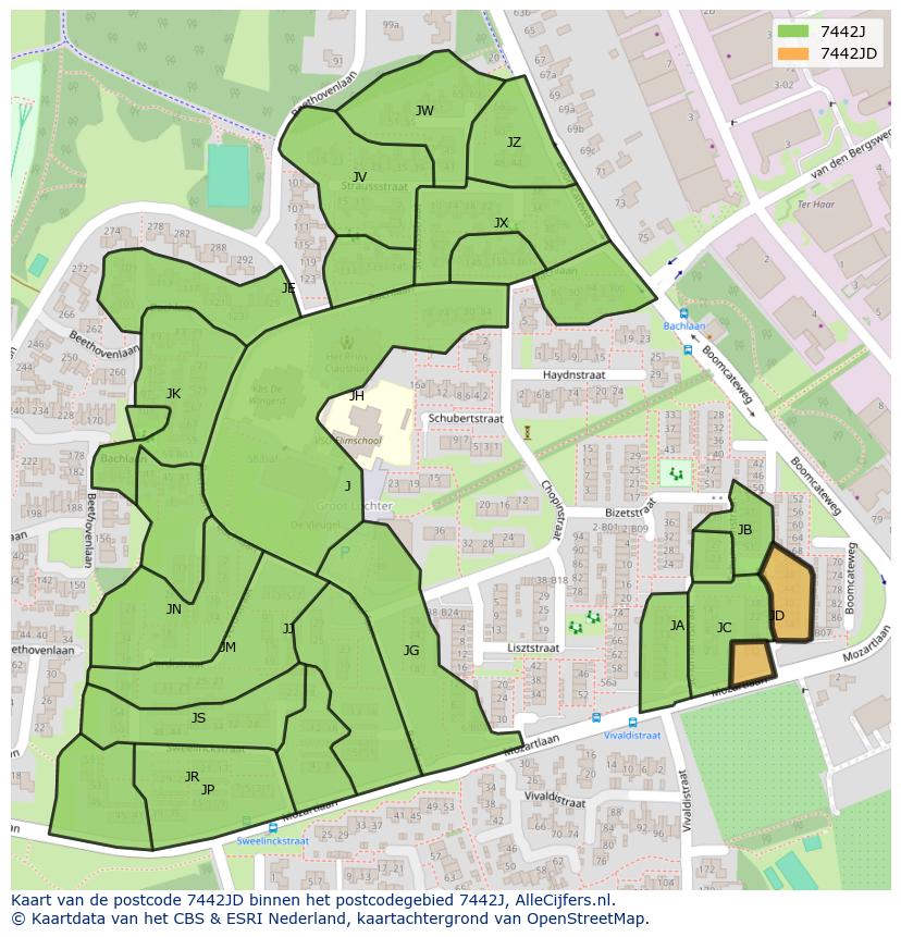 Afbeelding van het postcodegebied 7442 JD op de kaart.