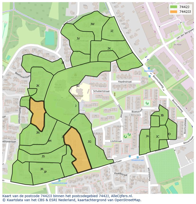 Afbeelding van het postcodegebied 7442 JJ op de kaart.