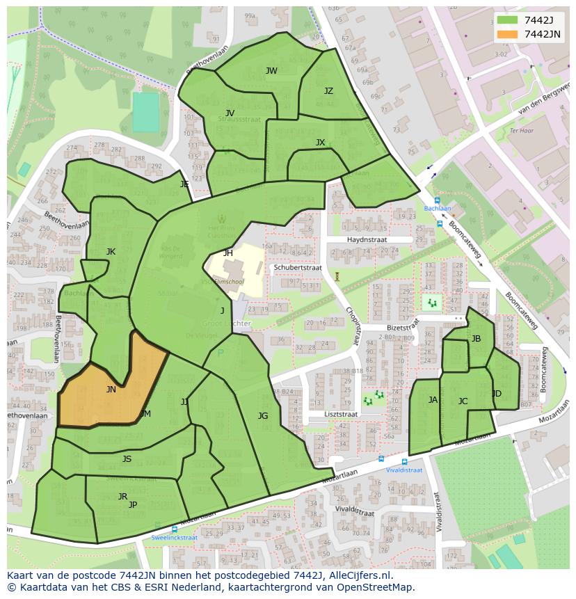 Afbeelding van het postcodegebied 7442 JN op de kaart.