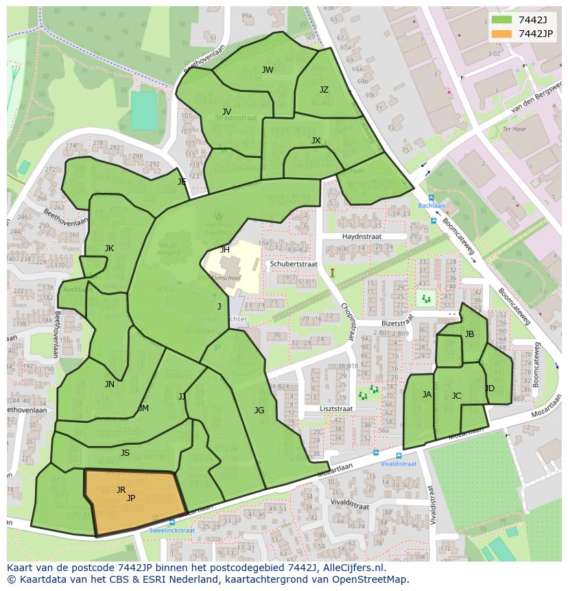 Afbeelding van het postcodegebied 7442 JP op de kaart.