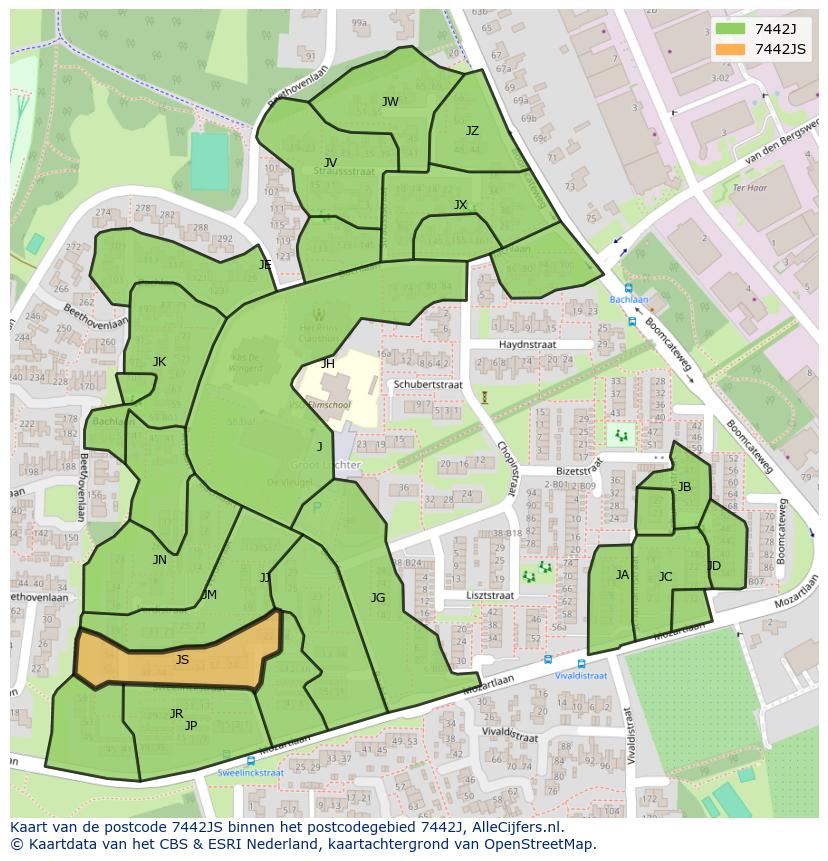 Afbeelding van het postcodegebied 7442 JS op de kaart.