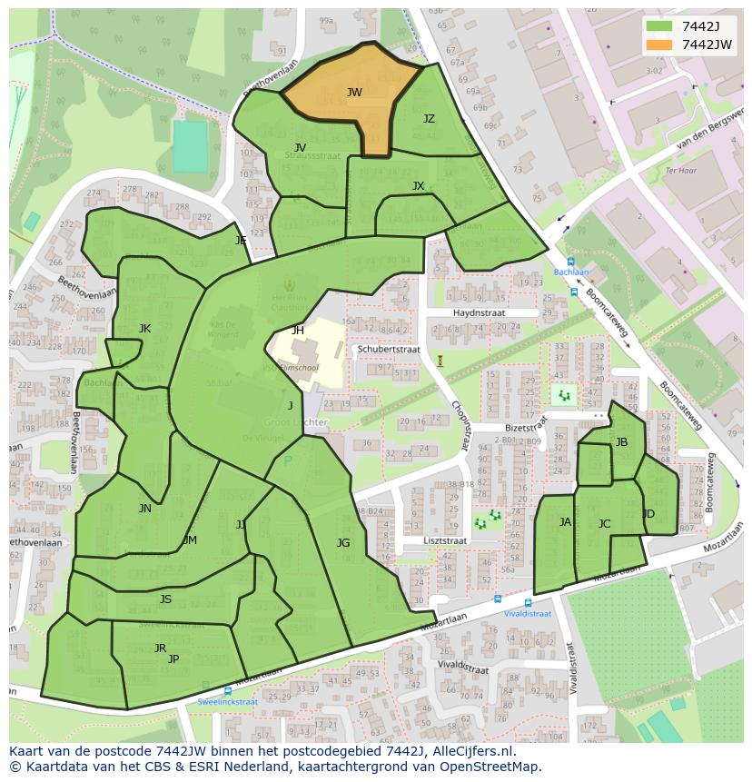 Afbeelding van het postcodegebied 7442 JW op de kaart.