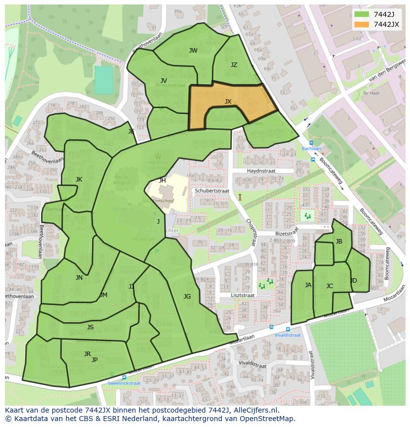 Afbeelding van het postcodegebied 7442 JX op de kaart.