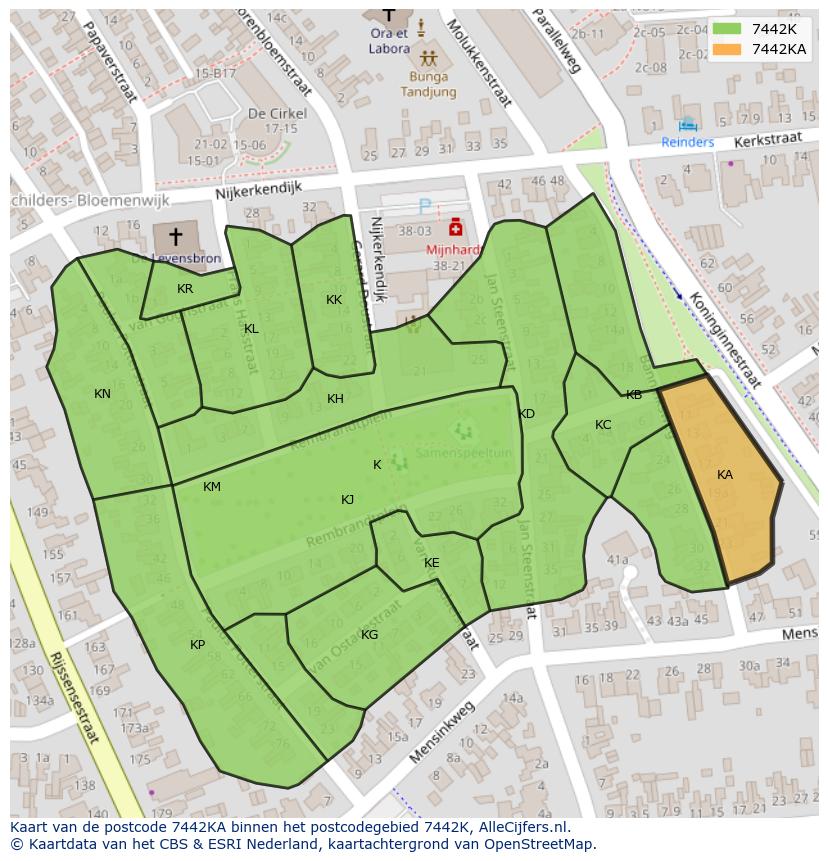 Afbeelding van het postcodegebied 7442 KA op de kaart.