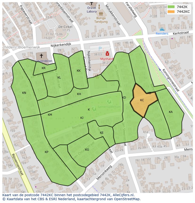 Afbeelding van het postcodegebied 7442 KC op de kaart.
