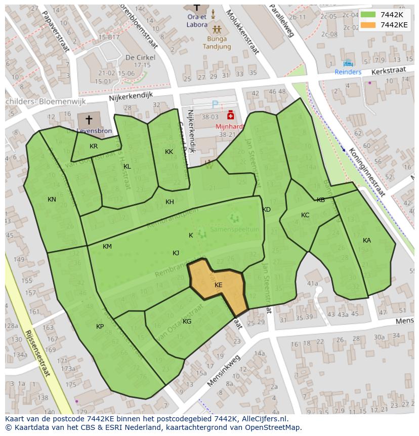 Afbeelding van het postcodegebied 7442 KE op de kaart.