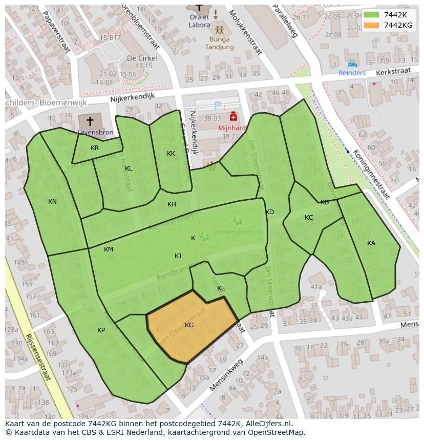 Afbeelding van het postcodegebied 7442 KG op de kaart.