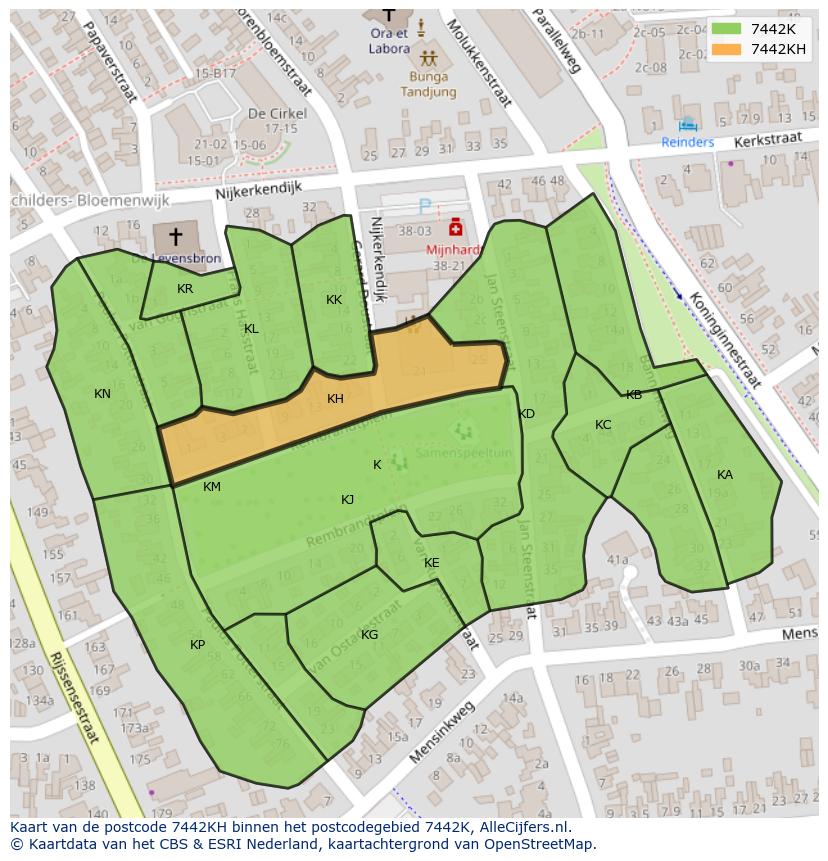 Afbeelding van het postcodegebied 7442 KH op de kaart.
