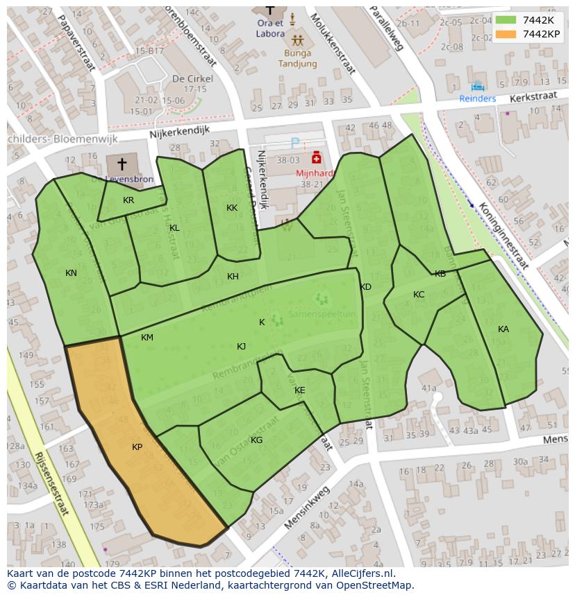 Afbeelding van het postcodegebied 7442 KP op de kaart.