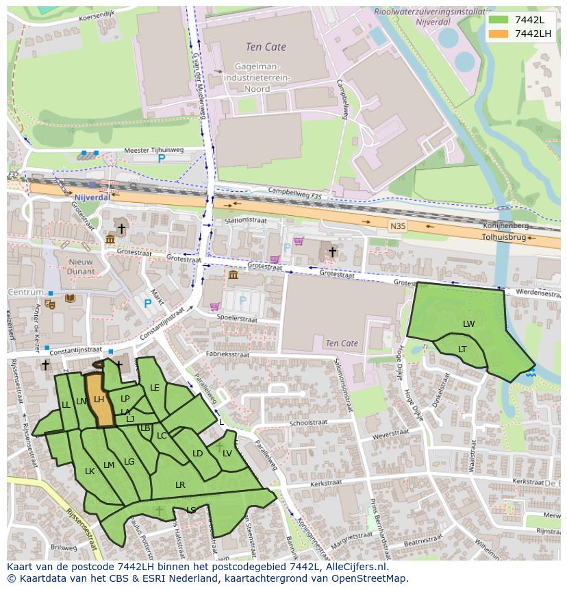 Afbeelding van het postcodegebied 7442 LH op de kaart.