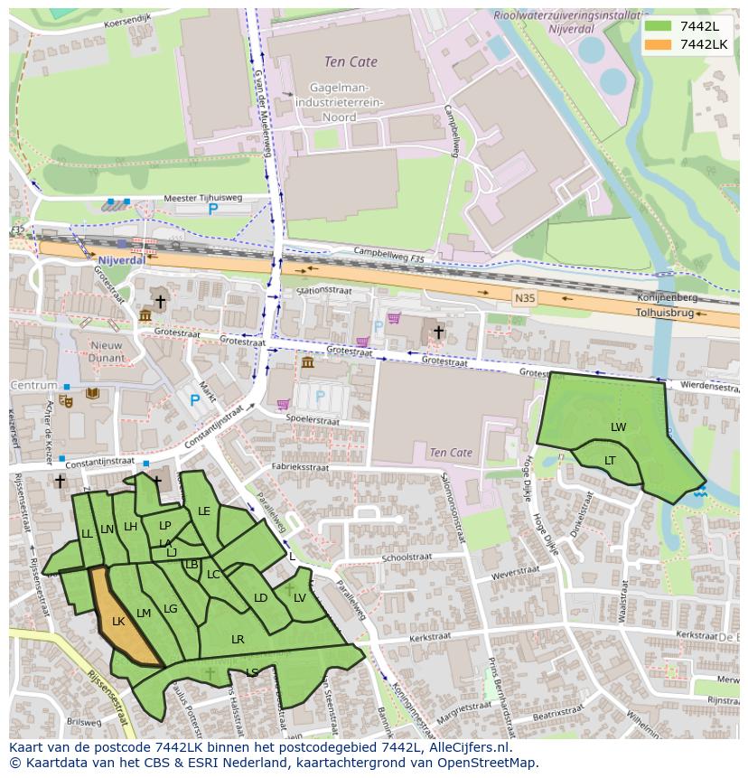 Afbeelding van het postcodegebied 7442 LK op de kaart.