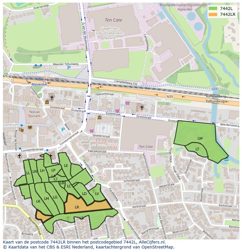 Afbeelding van het postcodegebied 7442 LR op de kaart.