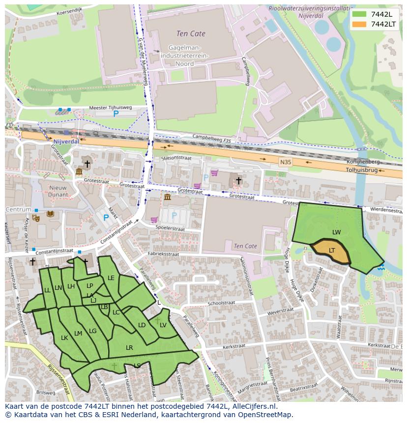 Afbeelding van het postcodegebied 7442 LT op de kaart.