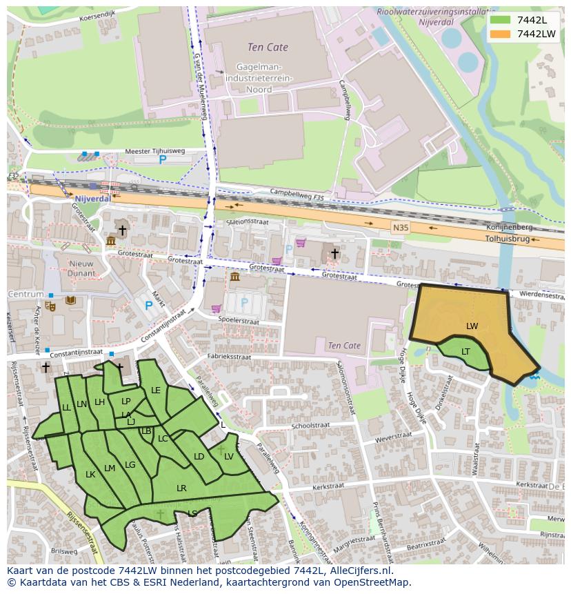 Afbeelding van het postcodegebied 7442 LW op de kaart.