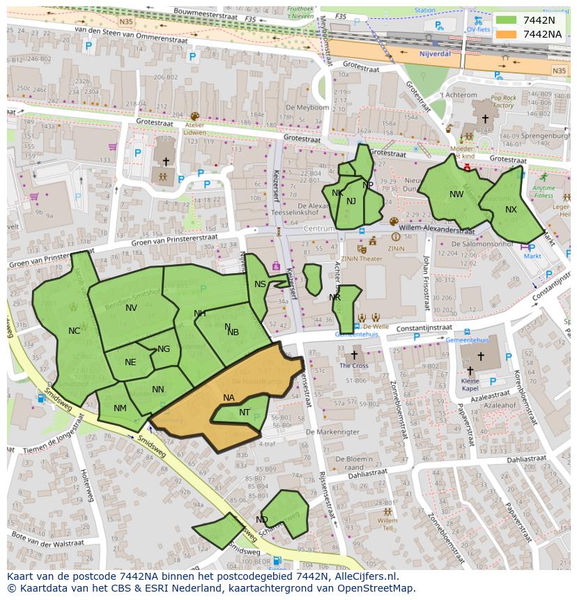 Afbeelding van het postcodegebied 7442 NA op de kaart.