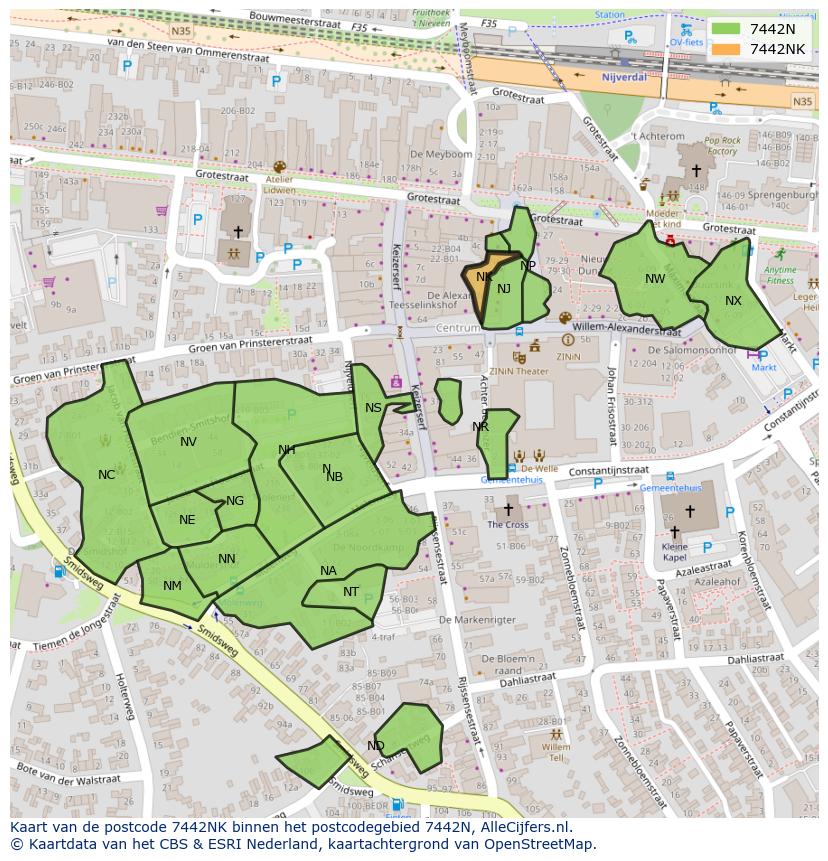 Afbeelding van het postcodegebied 7442 NK op de kaart.