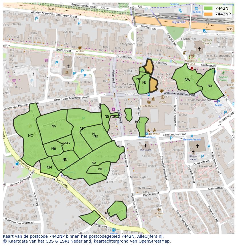 Afbeelding van het postcodegebied 7442 NP op de kaart.