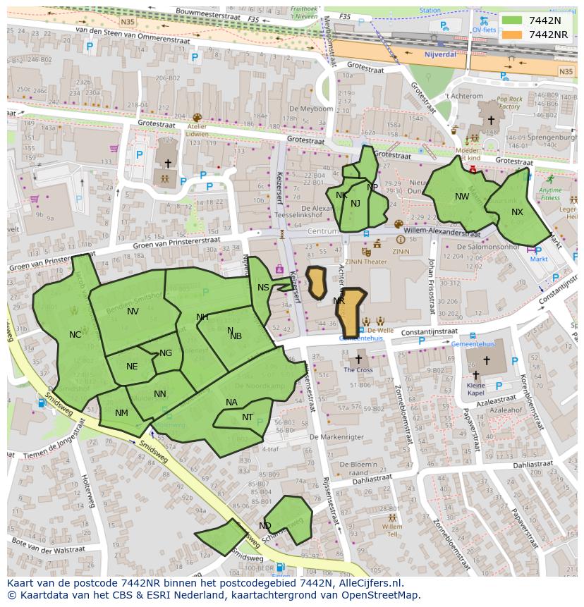 Afbeelding van het postcodegebied 7442 NR op de kaart.