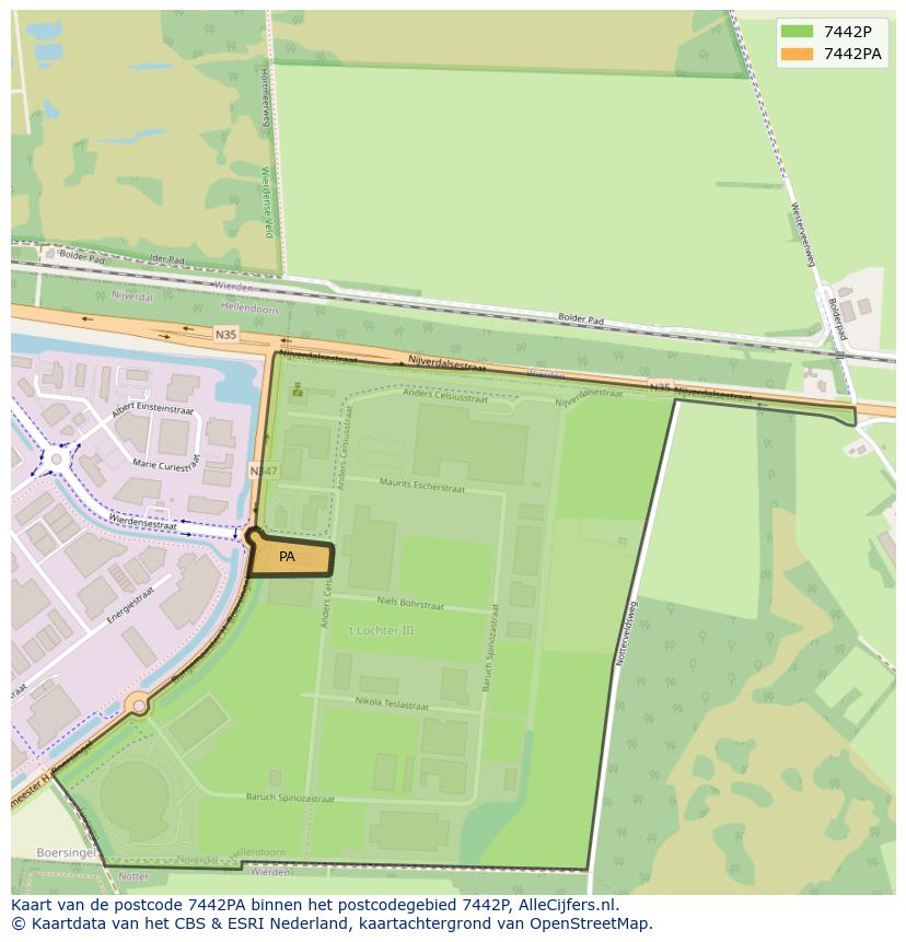 Afbeelding van het postcodegebied 7442 PA op de kaart.
