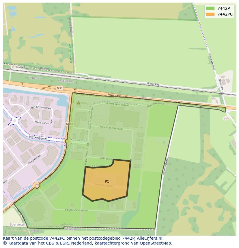 Afbeelding van het postcodegebied 7442 PC op de kaart.